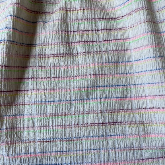 LOFT Bow Strap Button Front Linen Stripes Flounce Dress Ivory Multi-Color Medium - Picture 9 of 14